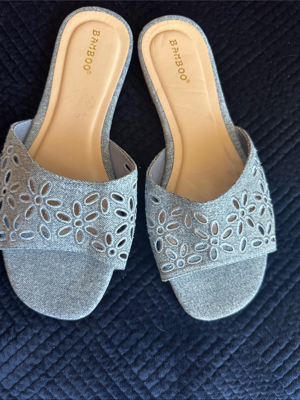 BAMBOO Silver Floral Cutout Slide Mules